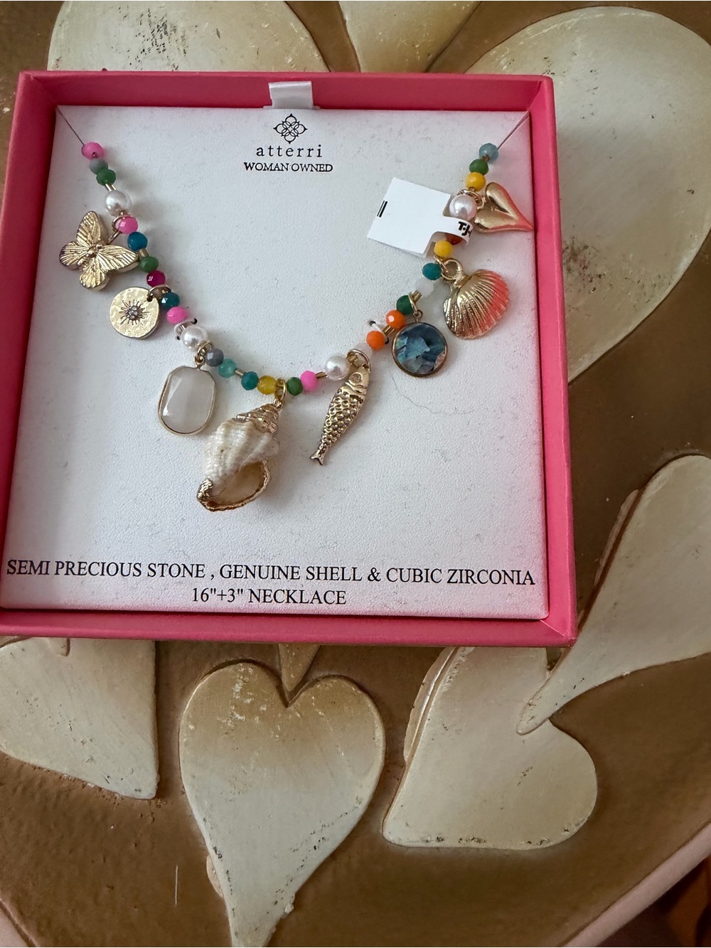 Atterri Semi Precious Stone, Genuine Shell & Cubic Zirconia Beaded Necklace